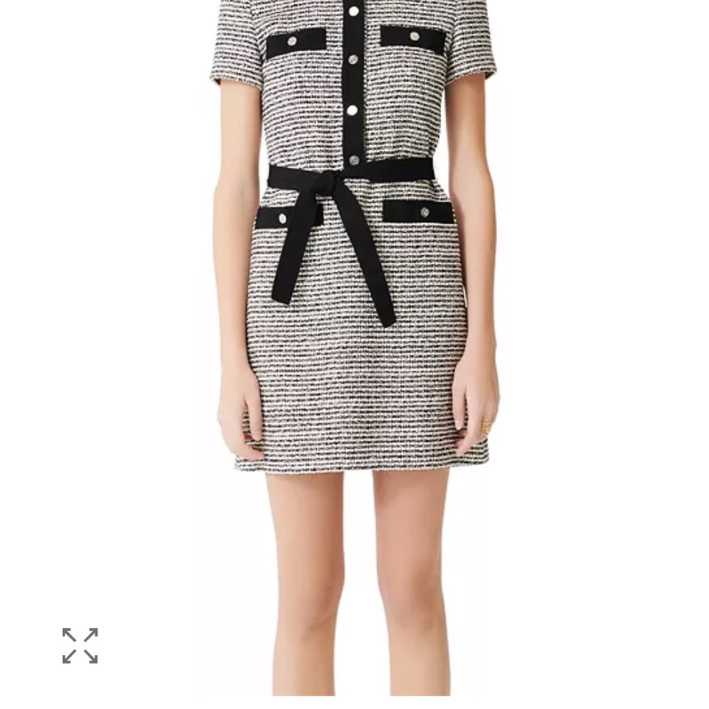 Maje Black and White Striped Mini Dress